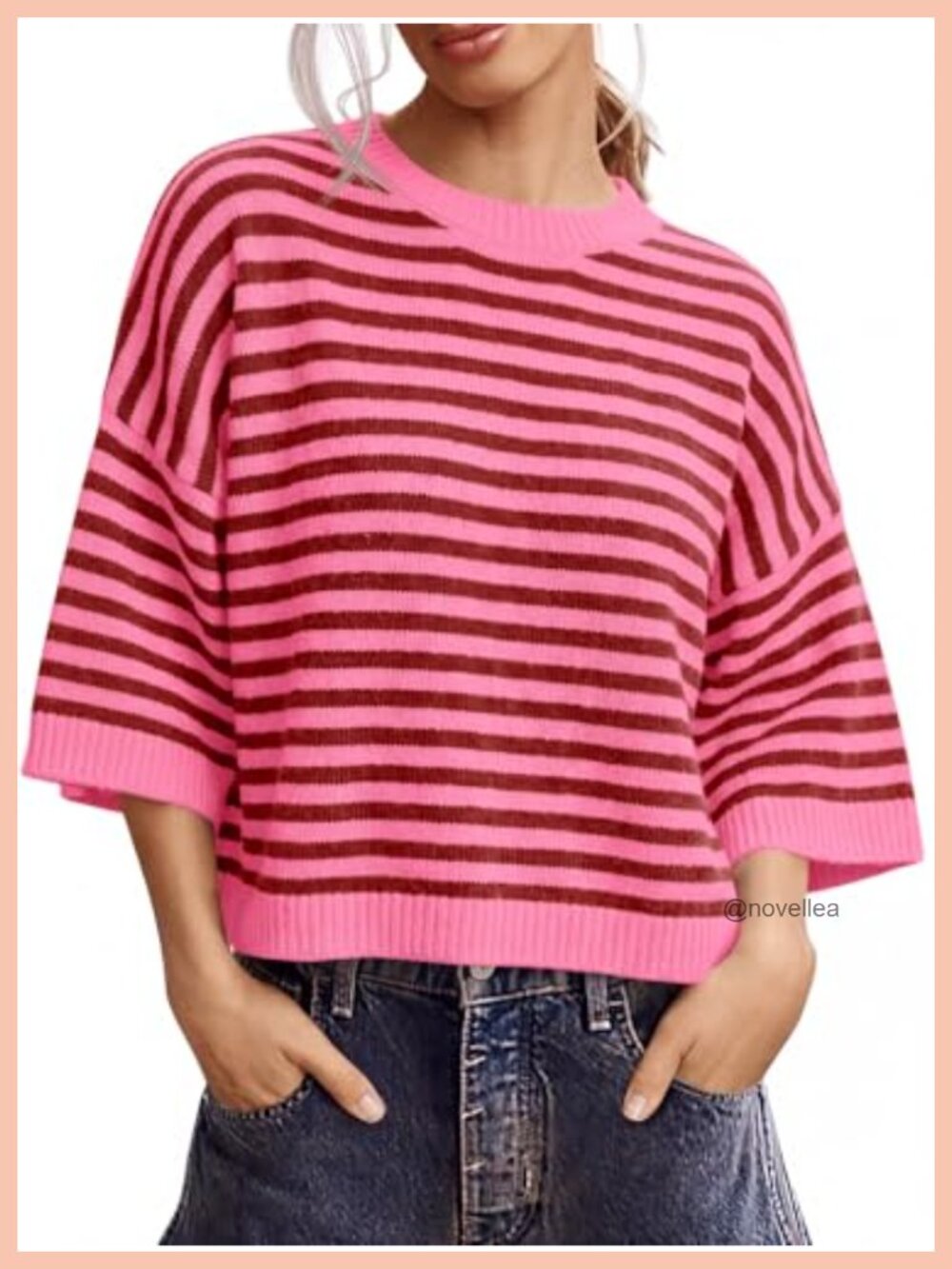 Striped Oversized Pullover Sweater Knit Top Lightweight Crewneck